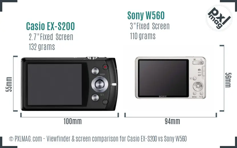 Casio EX-S200 vs Sony W560 Screen and Viewfinder comparison