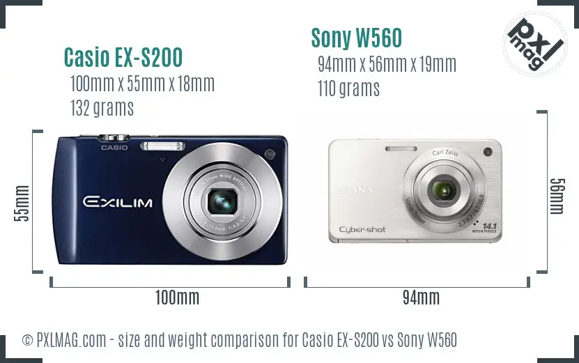 Casio EX-S200 vs Sony W560 size comparison