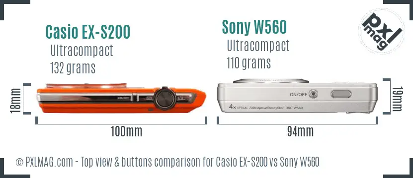 Casio EX-S200 vs Sony W560 top view buttons comparison