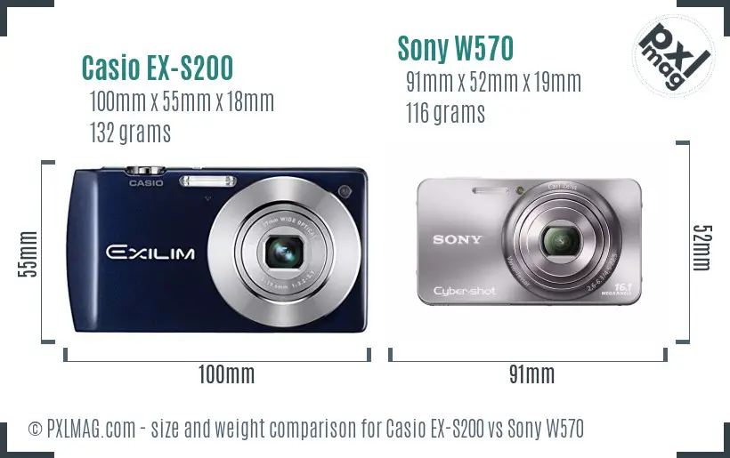 Casio EX-S200 vs Sony W570 size comparison