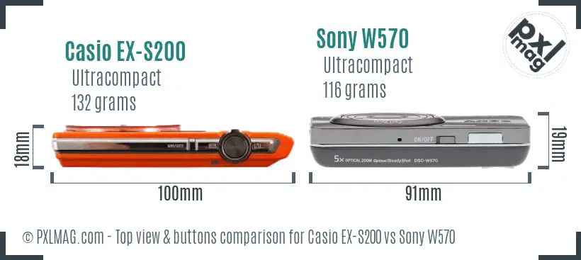 Casio EX-S200 vs Sony W570 top view buttons comparison
