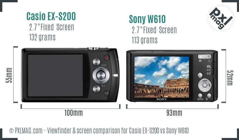 Casio EX-S200 vs Sony W610 Screen and Viewfinder comparison Casio EX-S200 vs Sony W610 Screen and Viewfinder comparison