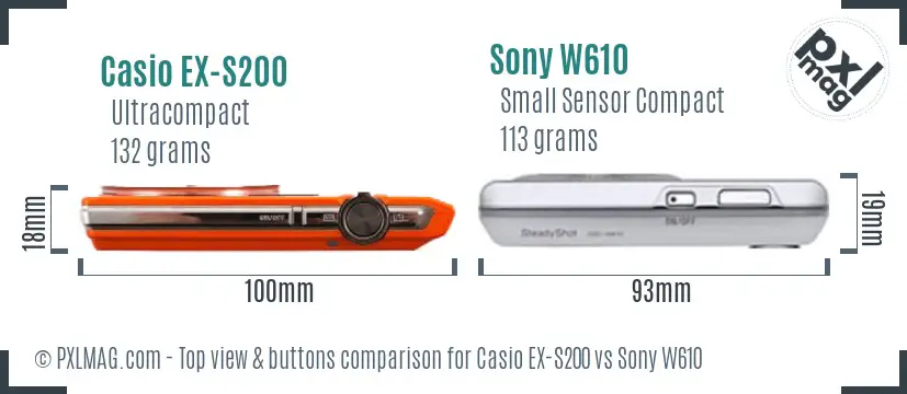 Casio EX-S200 vs Sony W610 top view buttons comparison Casio EX-S200 vs Sony W610 top view buttons comparison