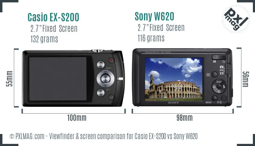Casio EX-S200 vs Sony W620 Screen and Viewfinder comparison