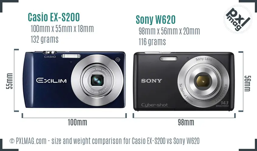 Casio EX-S200 vs Sony W620 size comparison
