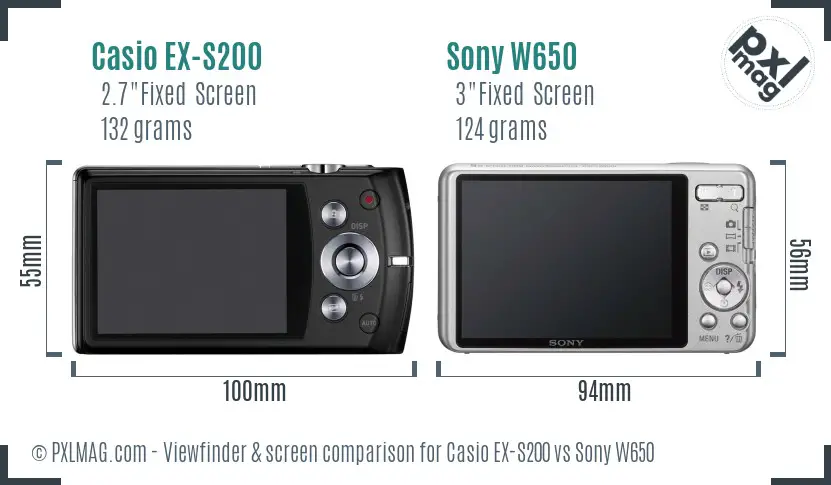 Casio EX-S200 vs Sony W650 Screen and Viewfinder comparison Casio EX-S200 vs Sony W650 Screen and Viewfinder comparison