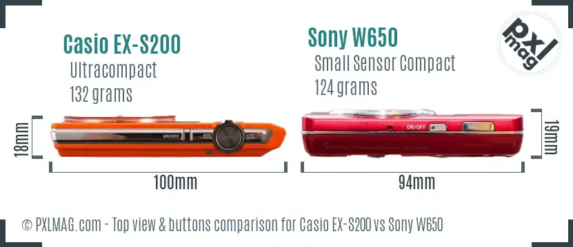 Casio EX-S200 vs Sony W650 top view buttons comparison Casio EX-S200 vs Sony W650 top view buttons comparison