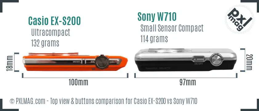 Casio EX-S200 vs Sony W710 top view buttons comparison Casio EX-S200 vs Sony W710 top view buttons comparison