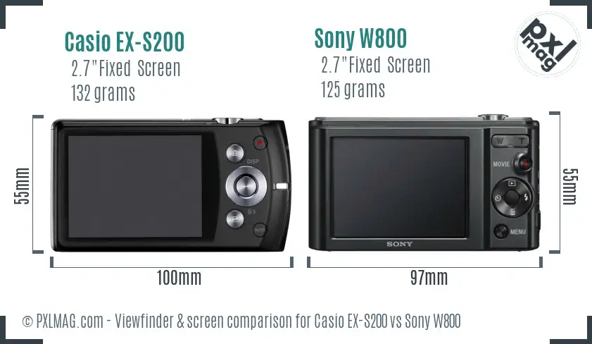 Casio EX-S200 vs Sony W800 Screen and Viewfinder comparison