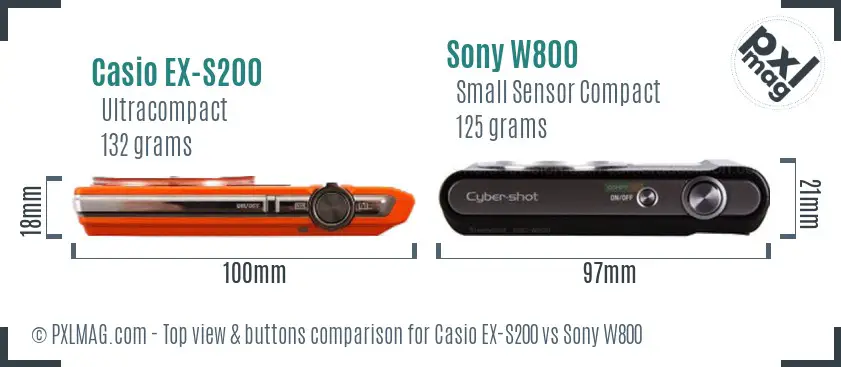 Casio EX-S200 vs Sony W800 top view buttons comparison