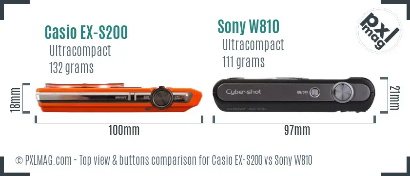 Casio EX-S200 vs Sony W810 top view buttons comparison Casio EX-S200 vs Sony W810 top view buttons comparison