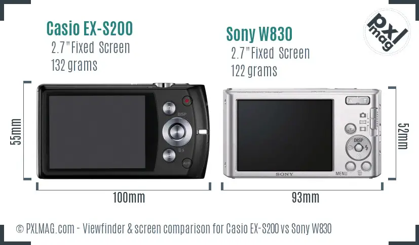 Casio EX-S200 vs Sony W830 Screen and Viewfinder comparison Casio EX-S200 vs Sony W830 Screen and Viewfinder comparison