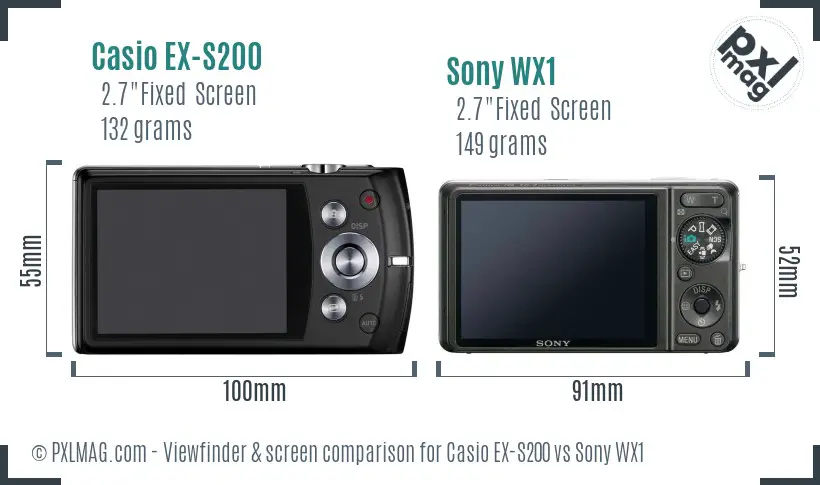 Casio EX-S200 vs Sony WX1 Screen and Viewfinder comparison