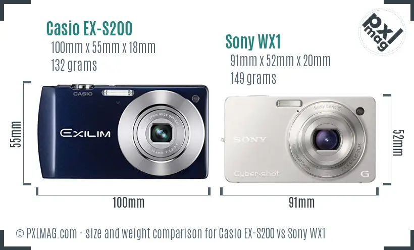Casio EX-S200 vs Sony WX1 size comparison