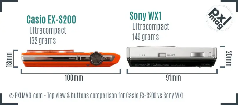 Casio EX-S200 vs Sony WX1 top view buttons comparison