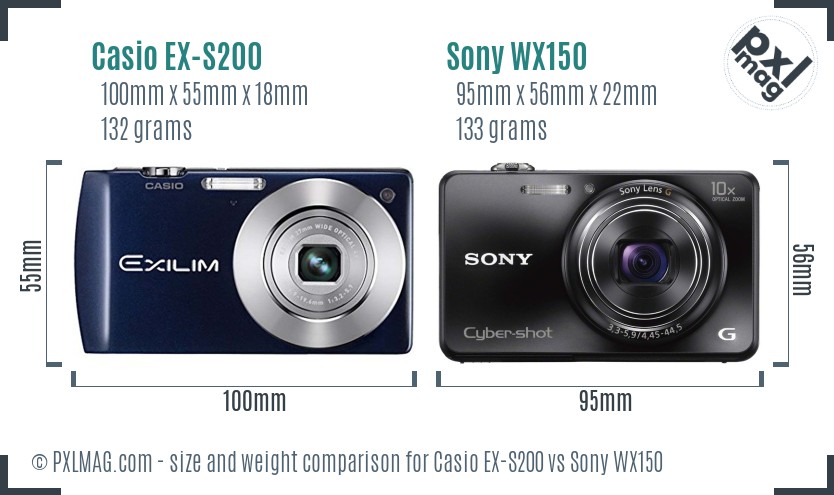 Casio EX-S200 vs Sony WX150 size comparison