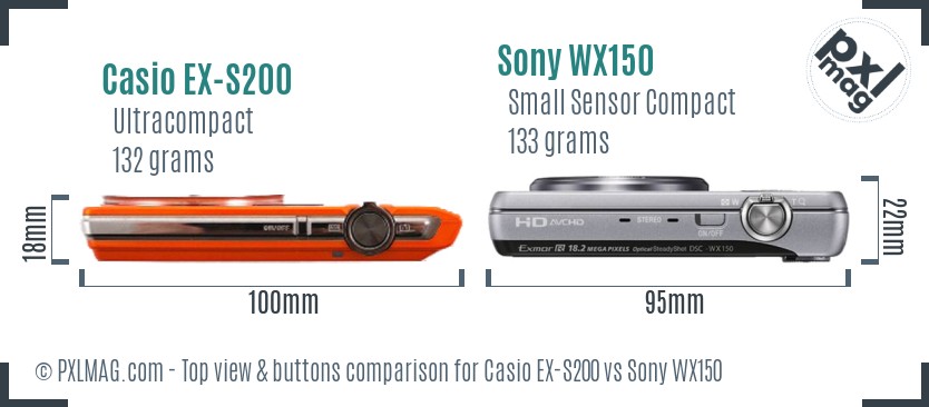 Casio EX-S200 vs Sony WX150 top view buttons comparison