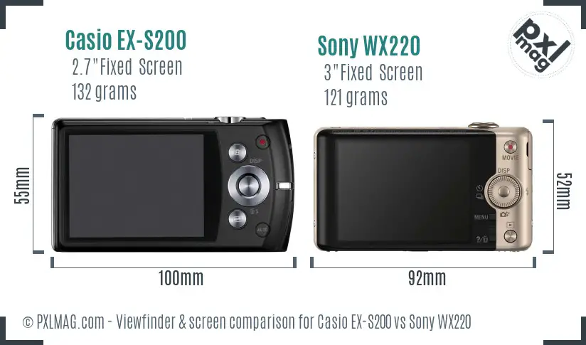 Casio EX-S200 vs Sony WX220 Screen and Viewfinder comparison