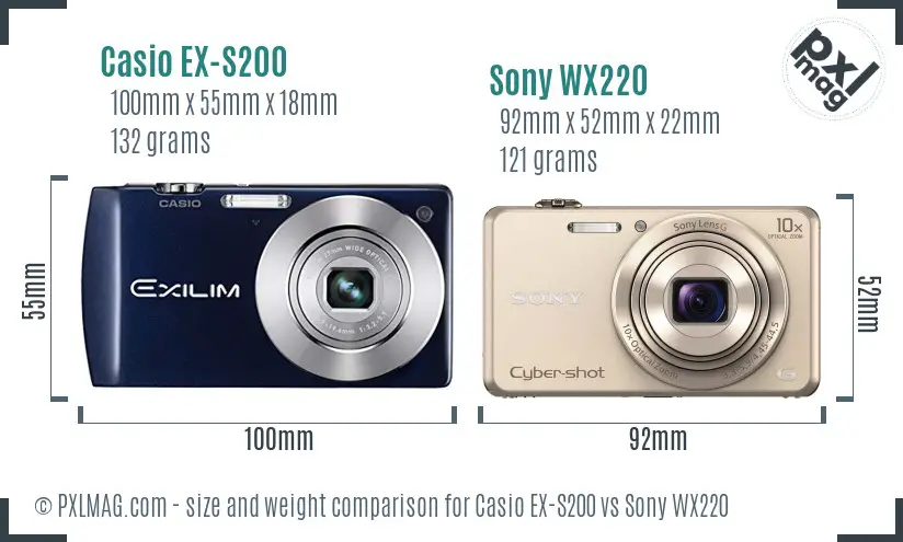 Casio EX-S200 vs Sony WX220 size comparison