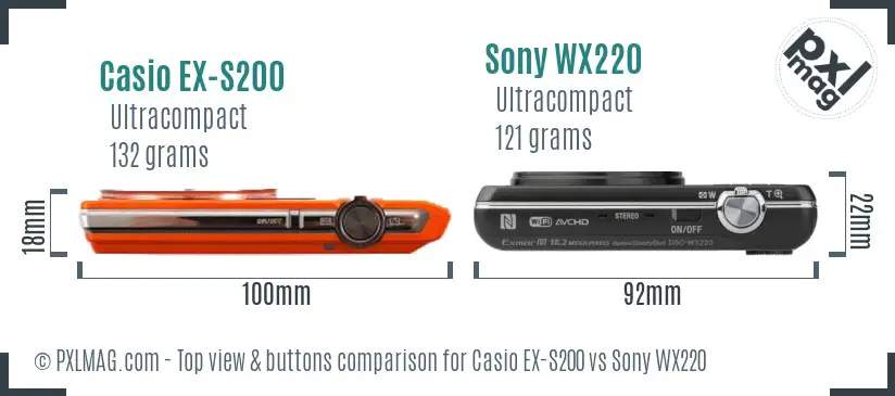 Casio EX-S200 vs Sony WX220 top view buttons comparison