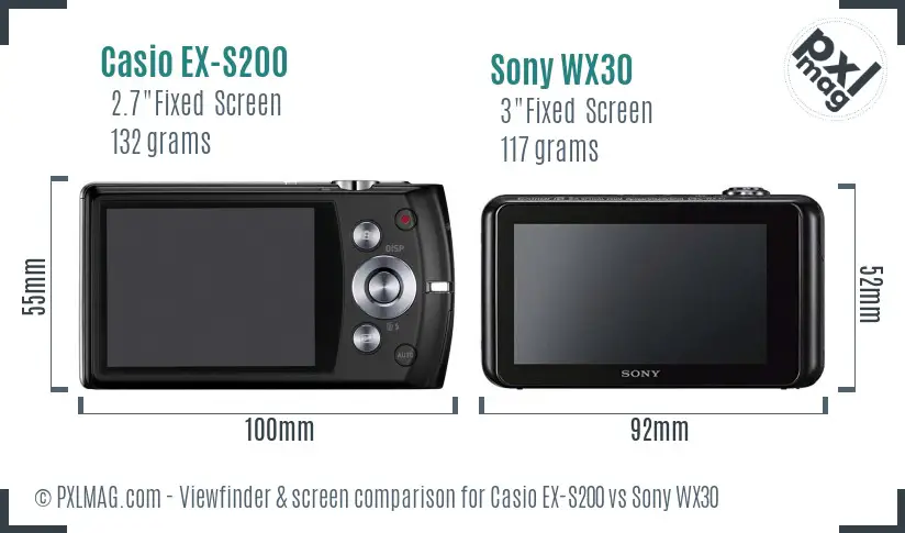 Casio EX-S200 vs Sony WX30 Screen and Viewfinder comparison