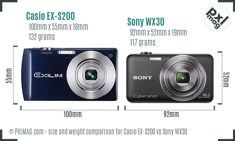 Casio EX-S200 vs Sony WX30 size comparison