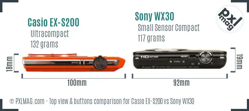 Casio EX-S200 vs Sony WX30 top view buttons comparison