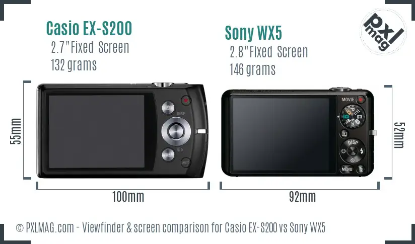 Casio EX-S200 vs Sony WX5 Screen and Viewfinder comparison