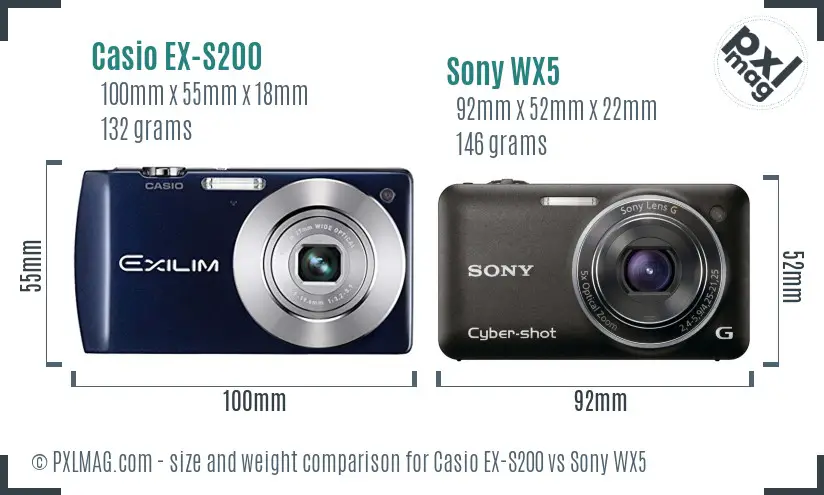 Casio EX-S200 vs Sony WX5 size comparison