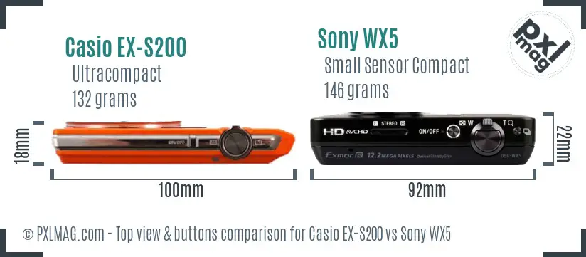 Casio EX-S200 vs Sony WX5 top view buttons comparison