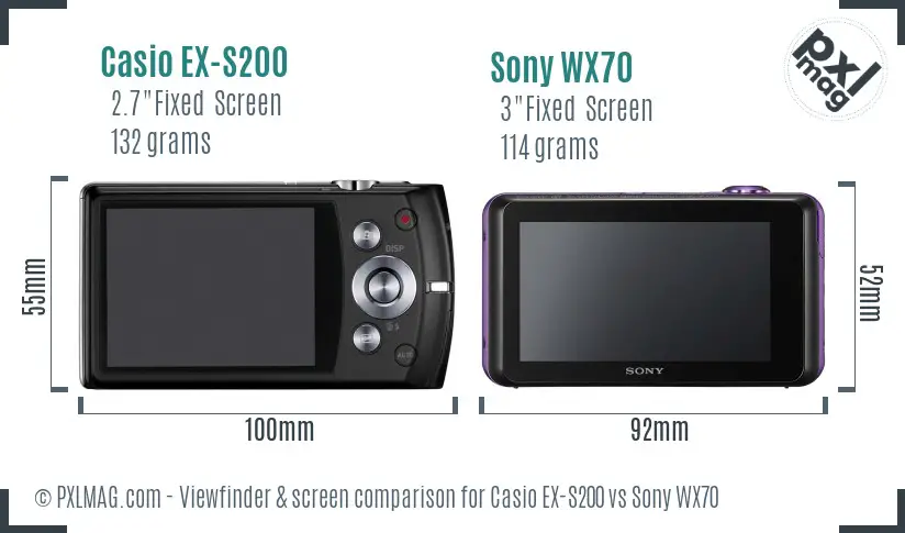 Casio EX-S200 vs Sony WX70 Screen and Viewfinder comparison