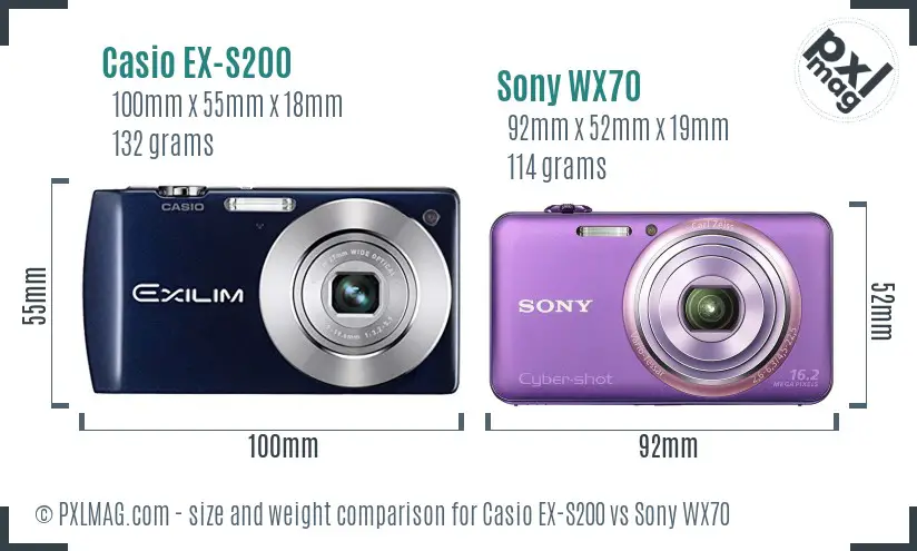 Casio EX-S200 vs Sony WX70 size comparison