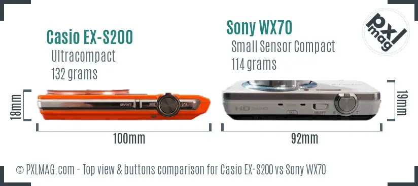 Casio EX-S200 vs Sony WX70 top view buttons comparison