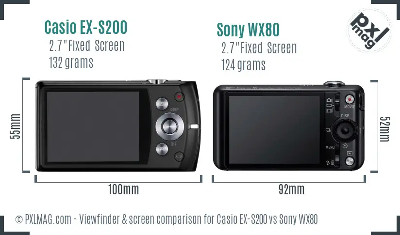 Casio EX-S200 vs Sony WX80 Screen and Viewfinder comparison