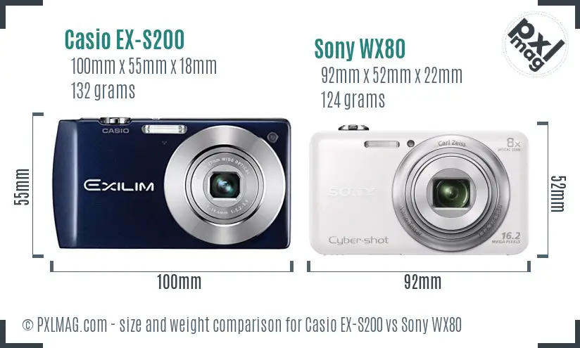 Casio EX-S200 vs Sony WX80 size comparison