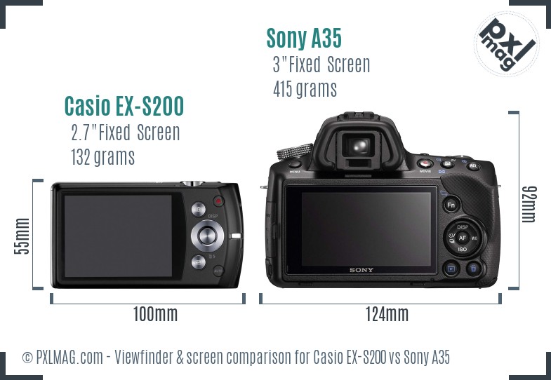 Casio EX-S200 vs Sony A35 Screen and Viewfinder comparison