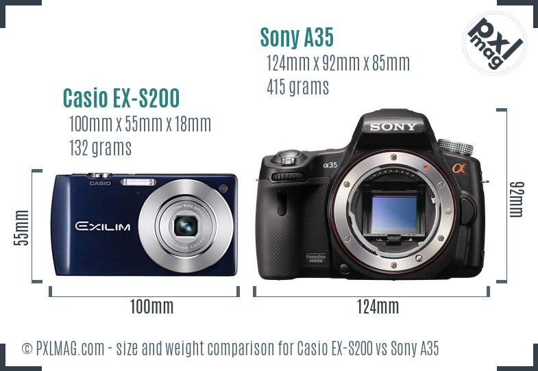 Casio EX-S200 vs Sony A35 size comparison