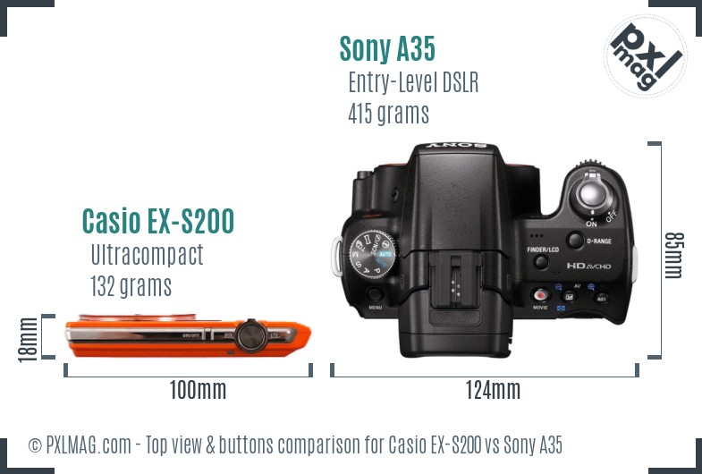 Casio EX-S200 vs Sony A35 top view buttons comparison