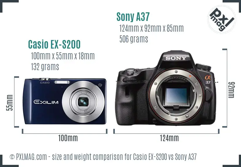 Casio EX-S200 vs Sony A37 size comparison