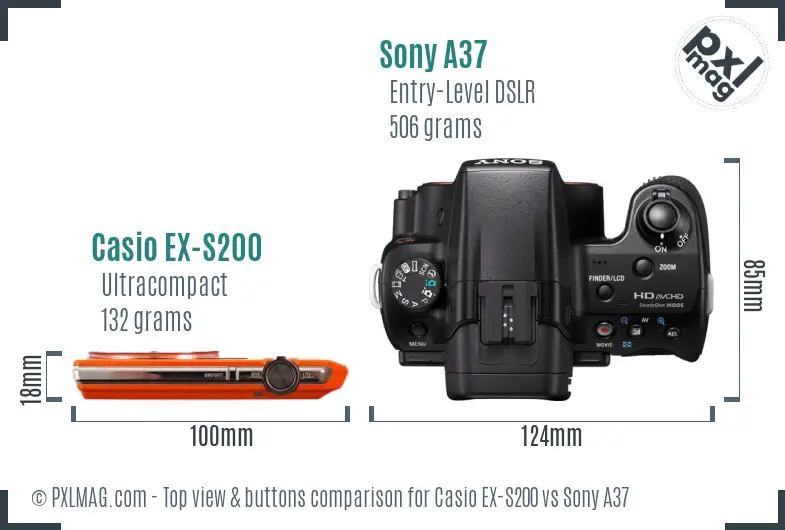 Casio EX-S200 vs Sony A37 top view buttons comparison