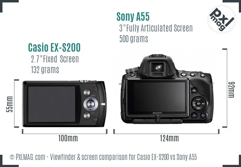 Casio EX-S200 vs Sony A55 Screen and Viewfinder comparison