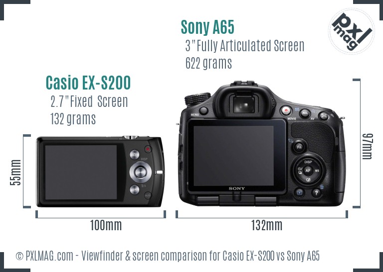 Casio EX-S200 vs Sony A65 Screen and Viewfinder comparison