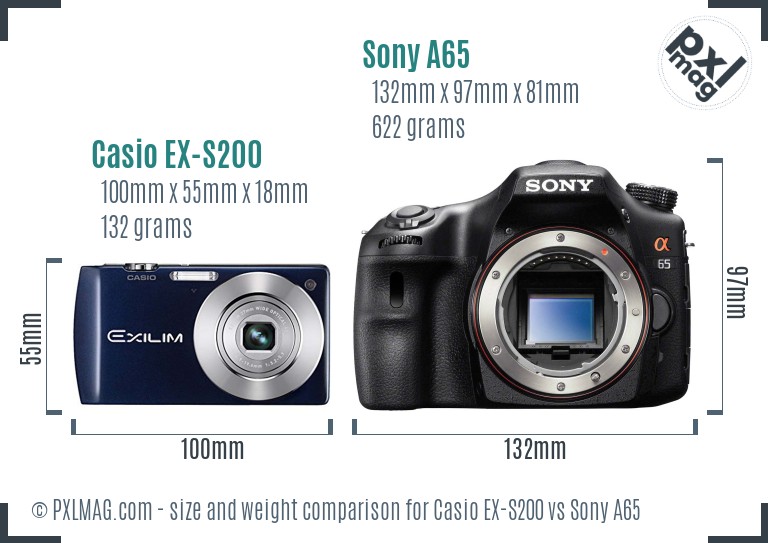 Casio EX-S200 vs Sony A65 size comparison