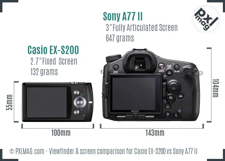 Casio EX-S200 vs Sony A77 II Screen and Viewfinder comparison