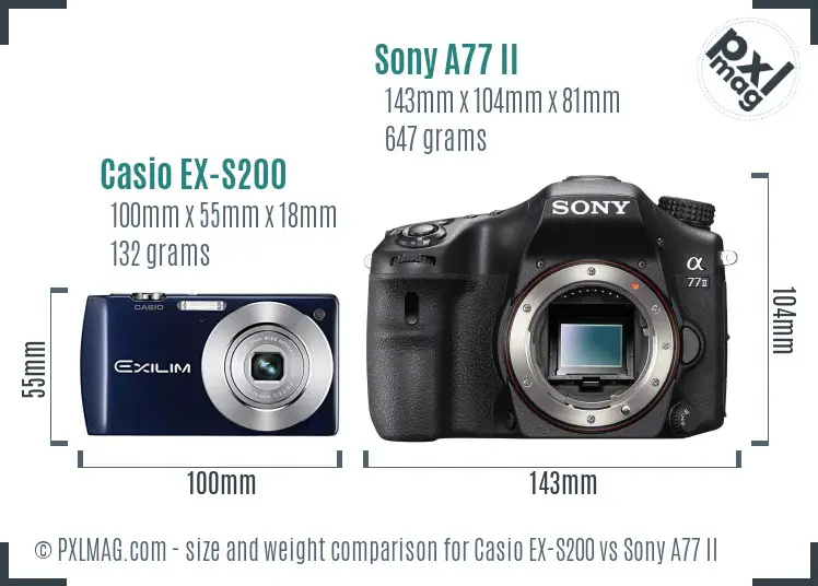 Casio EX-S200 vs Sony A77 II size comparison