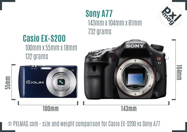Casio EX-S200 vs Sony A77 size comparison Casio EX-S200 vs Sony A77 size comparison