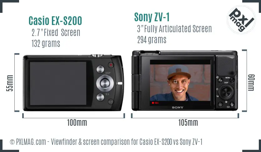 Casio EX-S200 vs Sony ZV-1 Screen and Viewfinder comparison