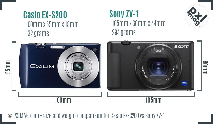 Casio EX-S200 vs Sony ZV-1 size comparison