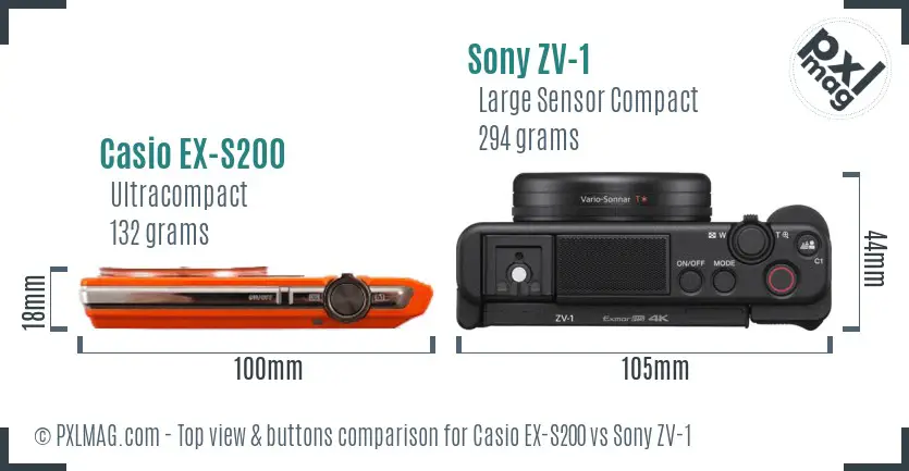 Casio EX-S200 vs Sony ZV-1 top view buttons comparison