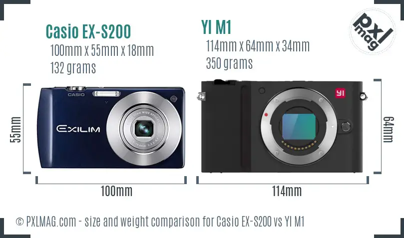 Casio EX-S200 vs YI M1 size comparison